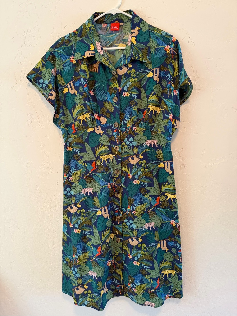 SMILE Spanish designer Tropical Print dress Women L